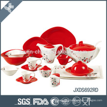 69pcs oval shape sliver dots decal dinnerware wholesale low price dinner set red